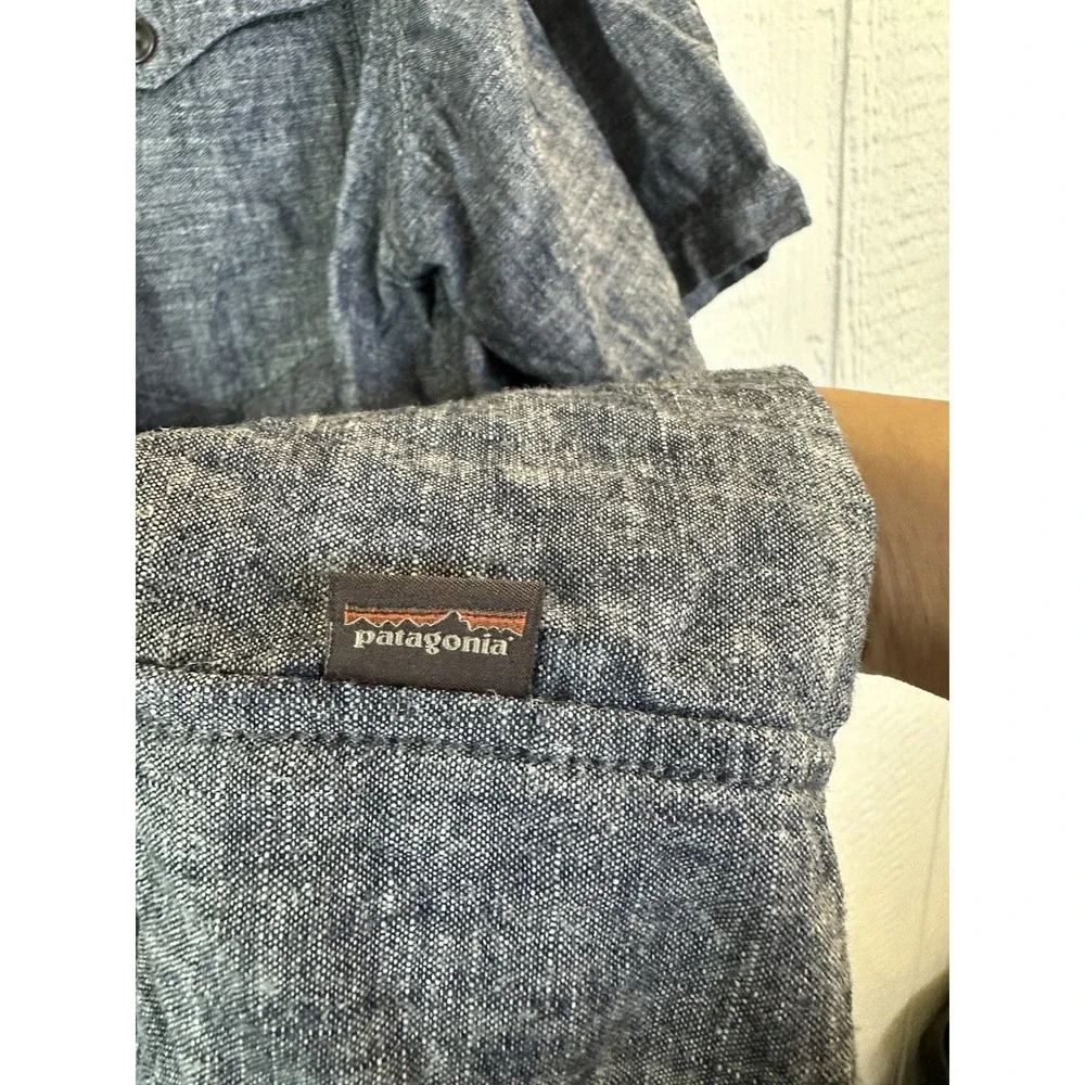 Patagonia Men's Large Blue Collared Full Button Front Pockets HEMP/COTTON Top - Picture 1 of 11